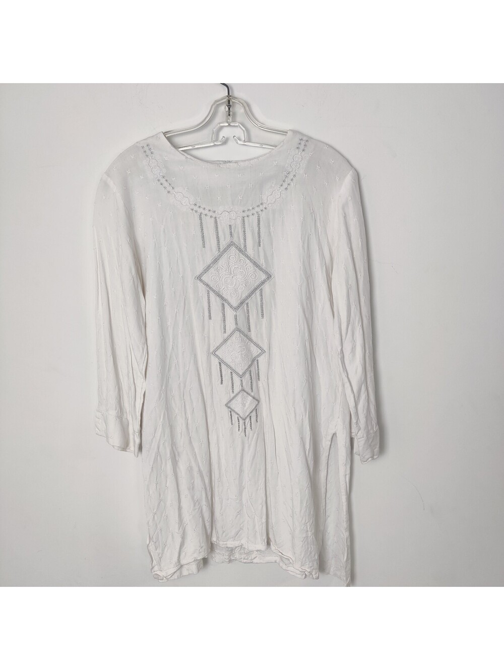 Al-Tasmak White Embroidered Beaded Bohemian Kurti Tunic Dress Top Small Small